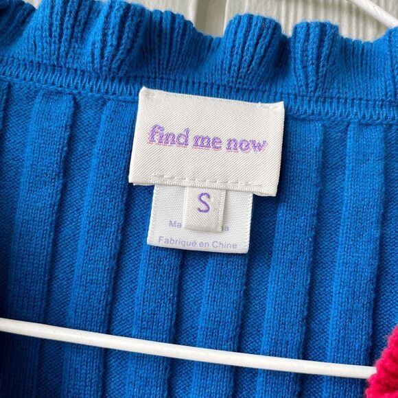 Find Me Now Two-Tone Ruffle Button Cardigan Blue/Red S Rib Knit Kidcore Y2K - Picture 6 of 9